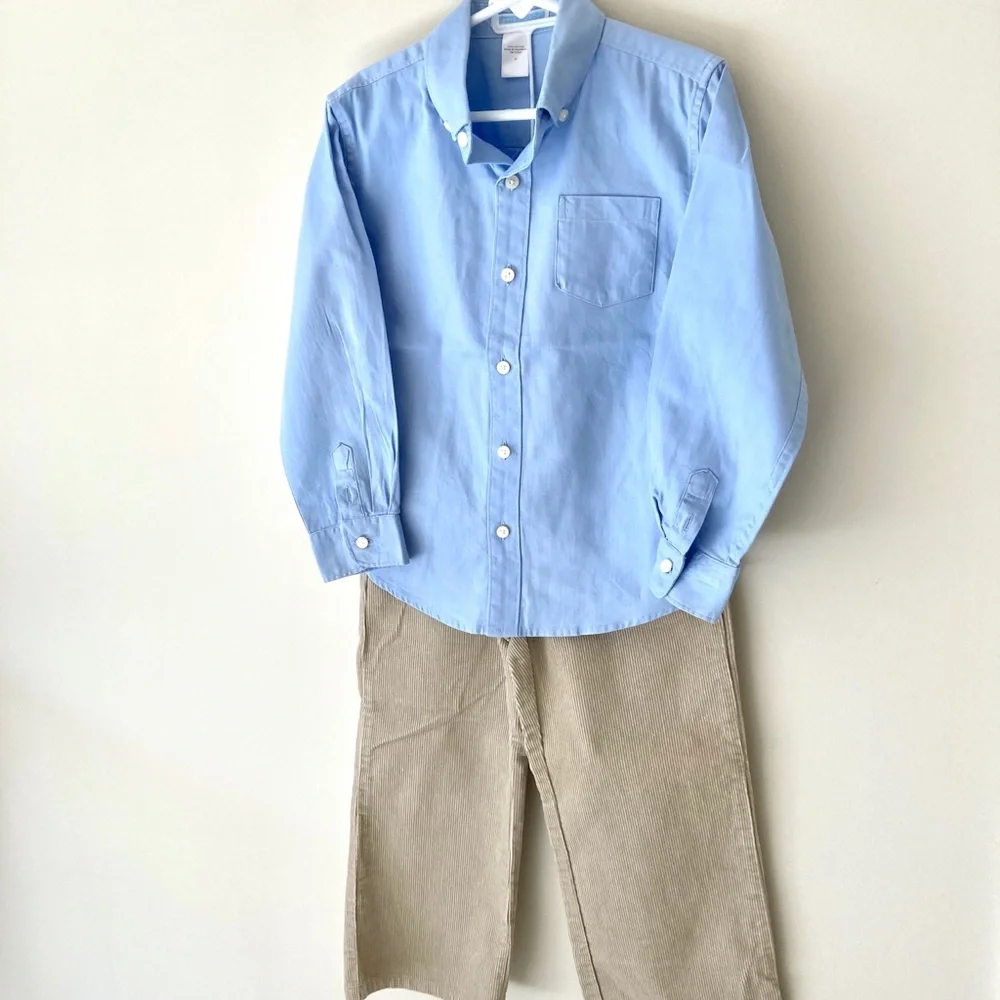 Janie and Jack Blue Shirt & Tan Corduroy Pants 5